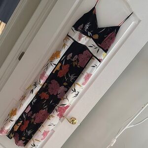 Floral Maxi Dress with Black and Pink Accents